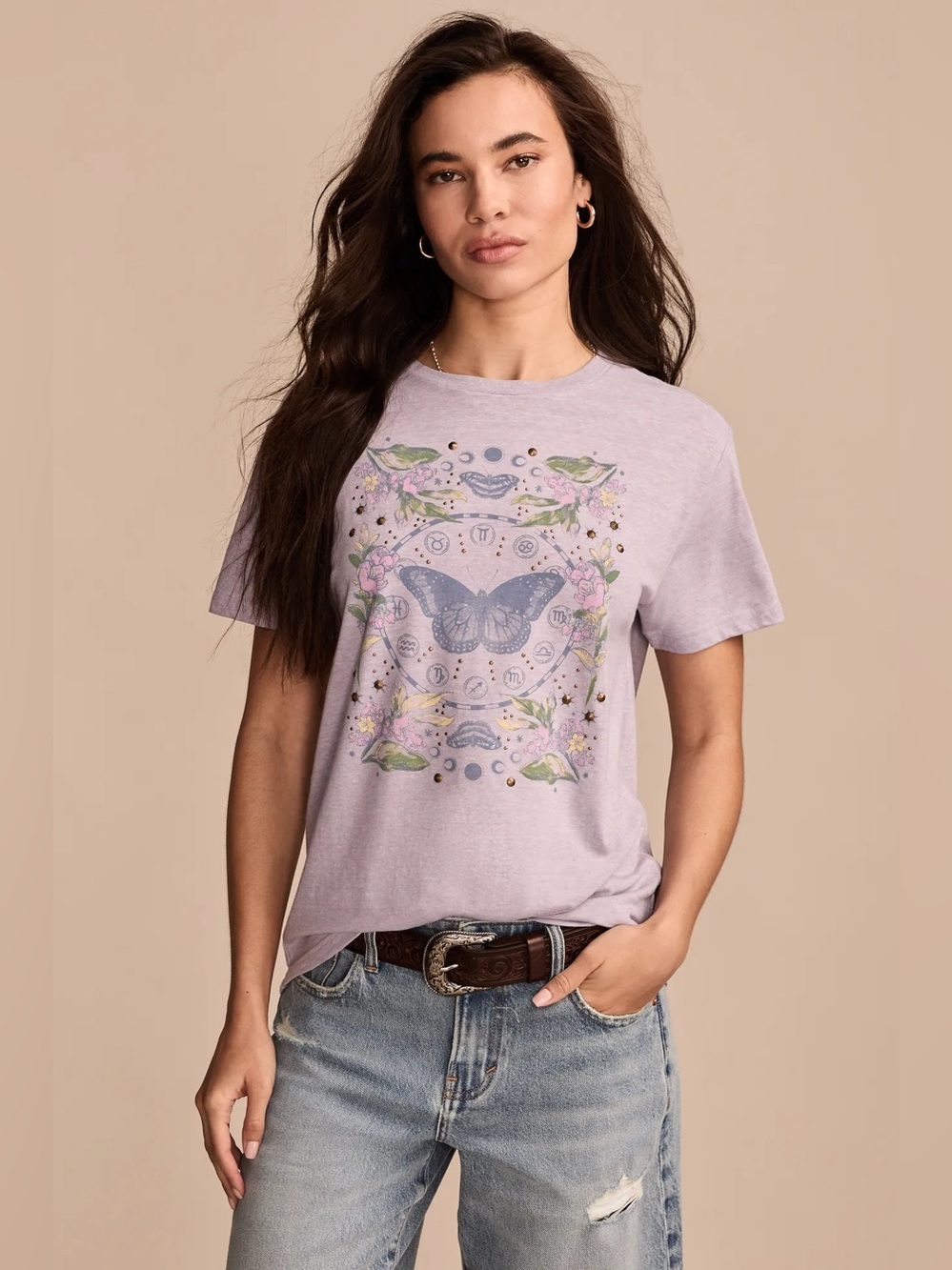 Lucky Brand Zodiac Butterfly Boyfriend Tee Sz S